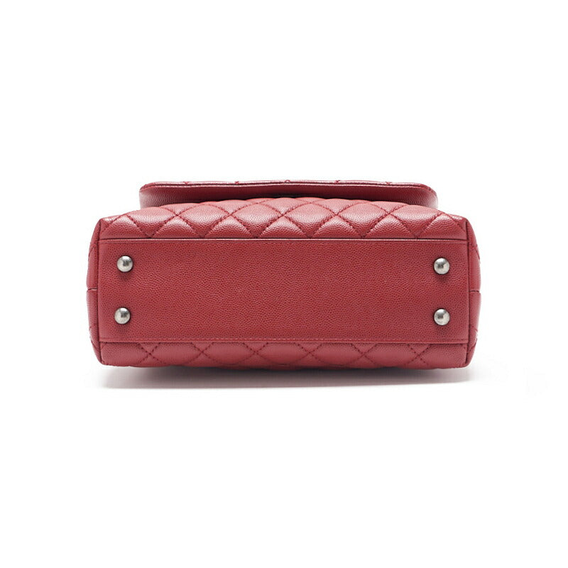 CHANEL Handbag Matelasse Coco Handle 2WAY Caviar Skin Red Silver-Tone Hardware Pre-Owned