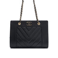 CHANEL Shoulder Bag, V-Stitch Deca Coco, Double Chain, Lambskin, Black, Gold-Tone Hardware, Pre-Owned