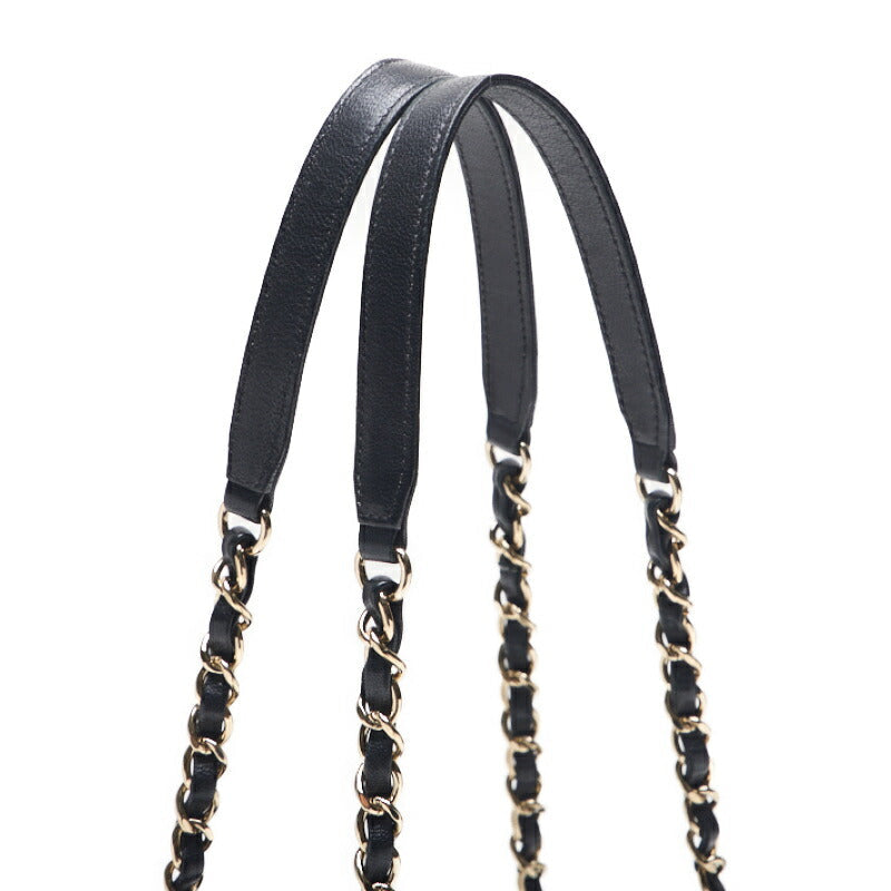 CHANEL Shoulder Bag, V-Stitch Deca Coco, Double Chain, Lambskin, Black, Gold-Tone Hardware, Pre-Owned
