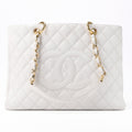 CHANEL Shoulder Bag, Matelasse, Coco Mark, Caviar Skin, White, Silver-Tone Hardware, Pre-Owned
