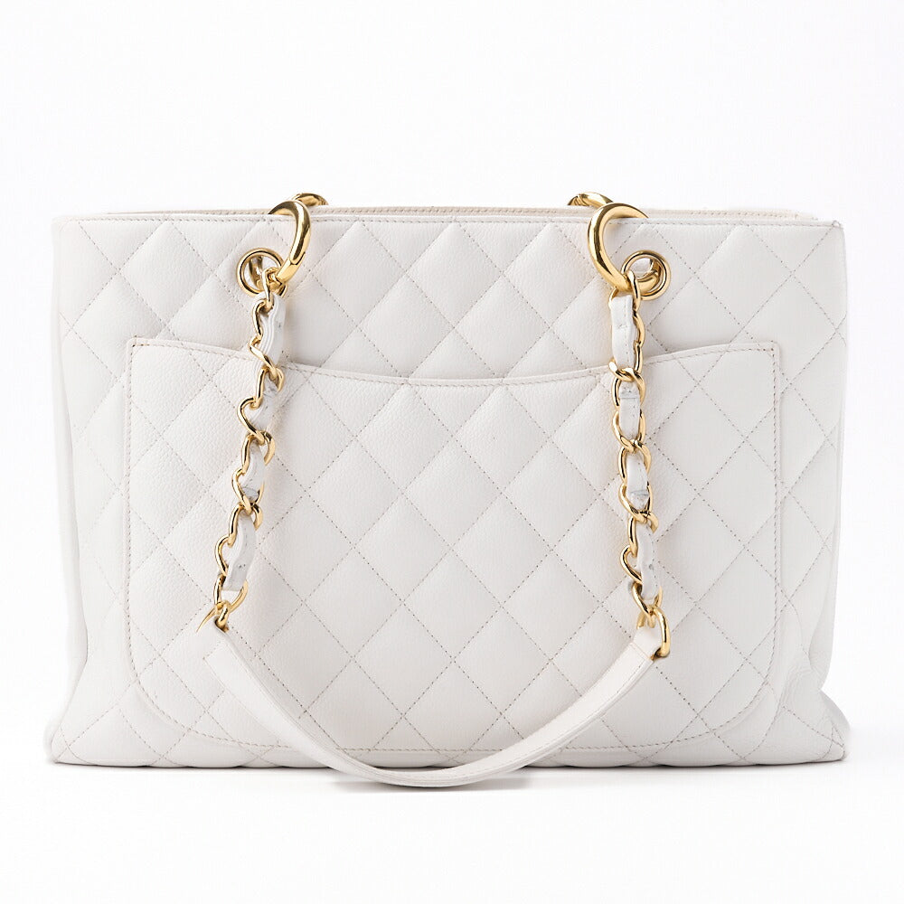 CHANEL Shoulder Bag, Matelasse, Coco Mark, Caviar Skin, White, Silver-Tone Hardware, Pre-Owned