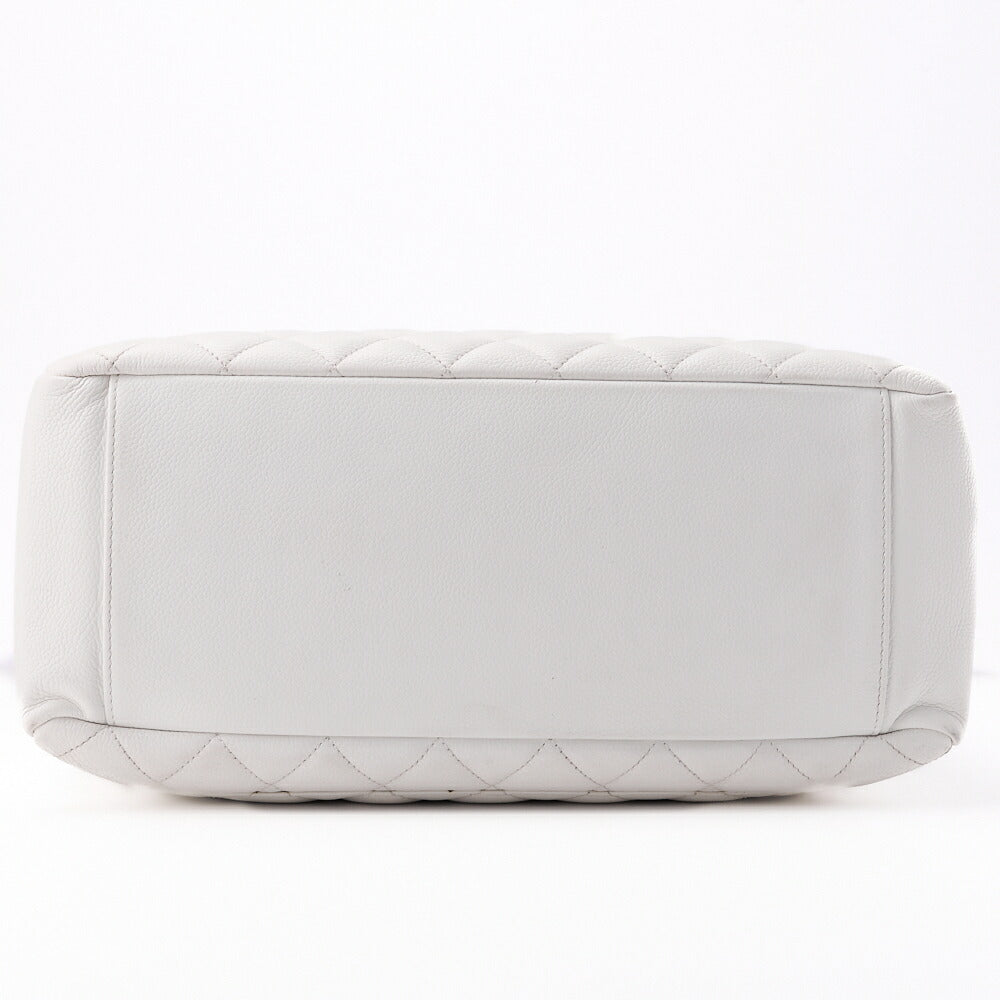 CHANEL Shoulder Bag, Matelasse, Coco Mark, Caviar Skin, White, Silver-Tone Hardware, Pre-Owned