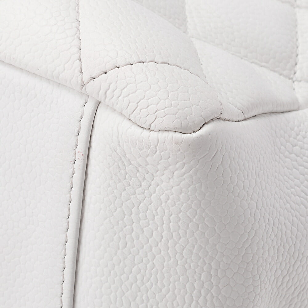 CHANEL Shoulder Bag, Matelasse, Coco Mark, Caviar Skin, White, Silver-Tone Hardware, Pre-Owned