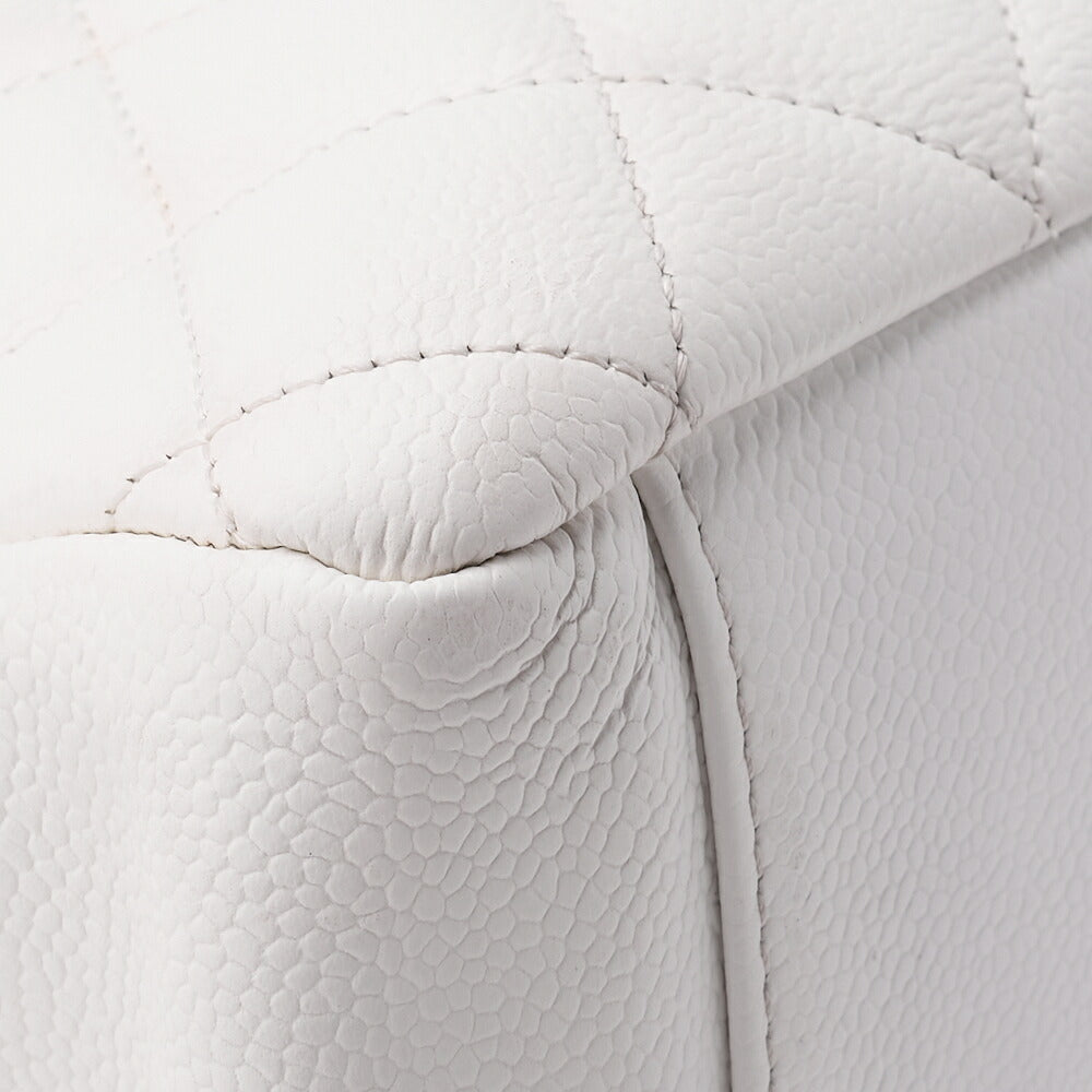 CHANEL Shoulder Bag, Matelasse, Coco Mark, Caviar Skin, White, Silver-Tone Hardware, Pre-Owned