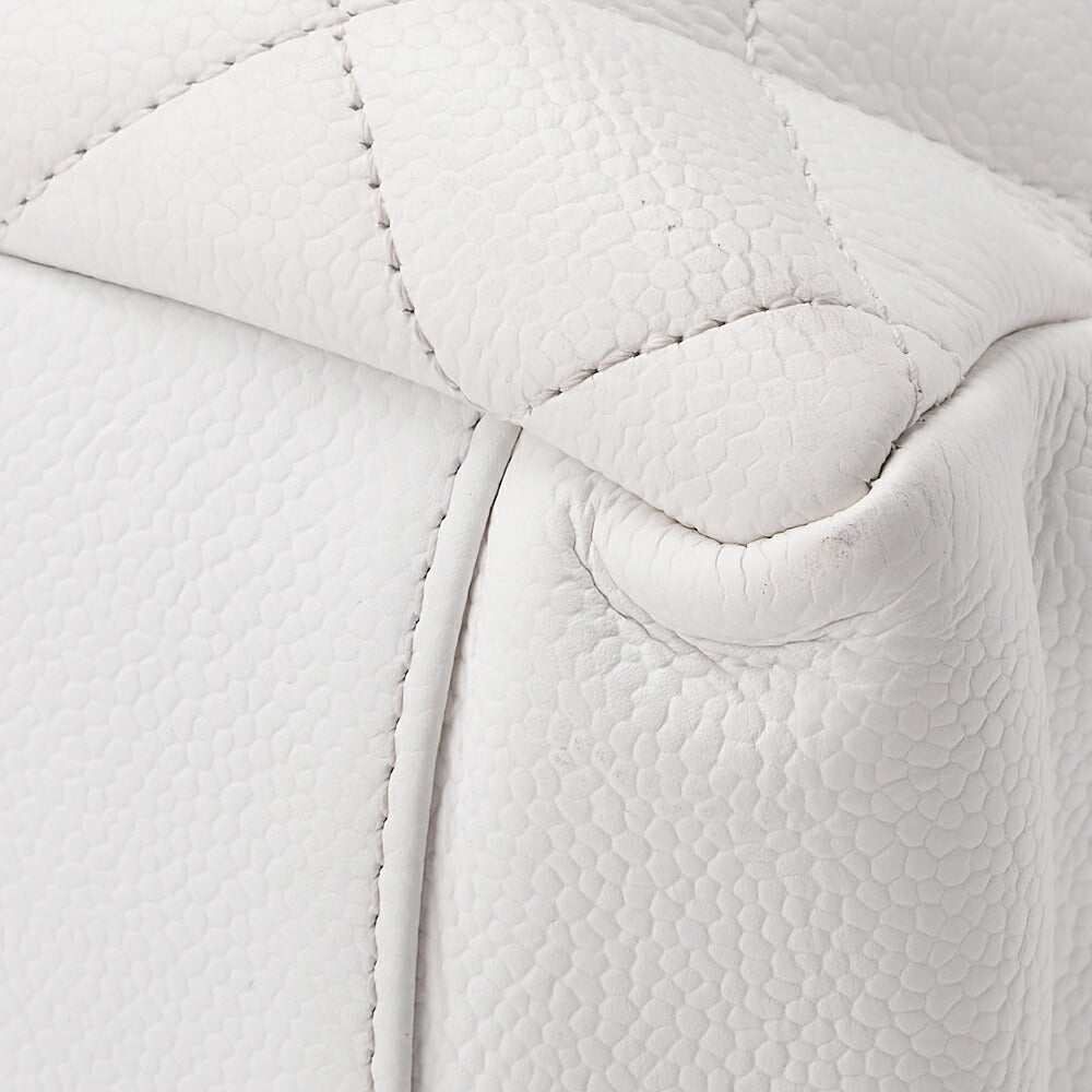 CHANEL Shoulder Bag, Matelasse, Coco Mark, Caviar Skin, White, Silver-Tone Hardware, Pre-Owned