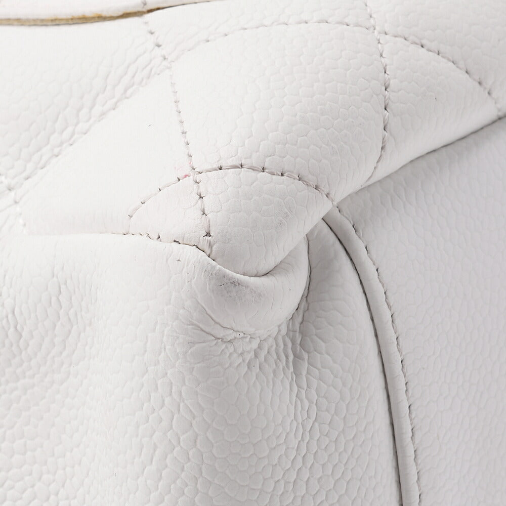 CHANEL Shoulder Bag, Matelasse, Coco Mark, Caviar Skin, White, Silver-Tone Hardware, Pre-Owned