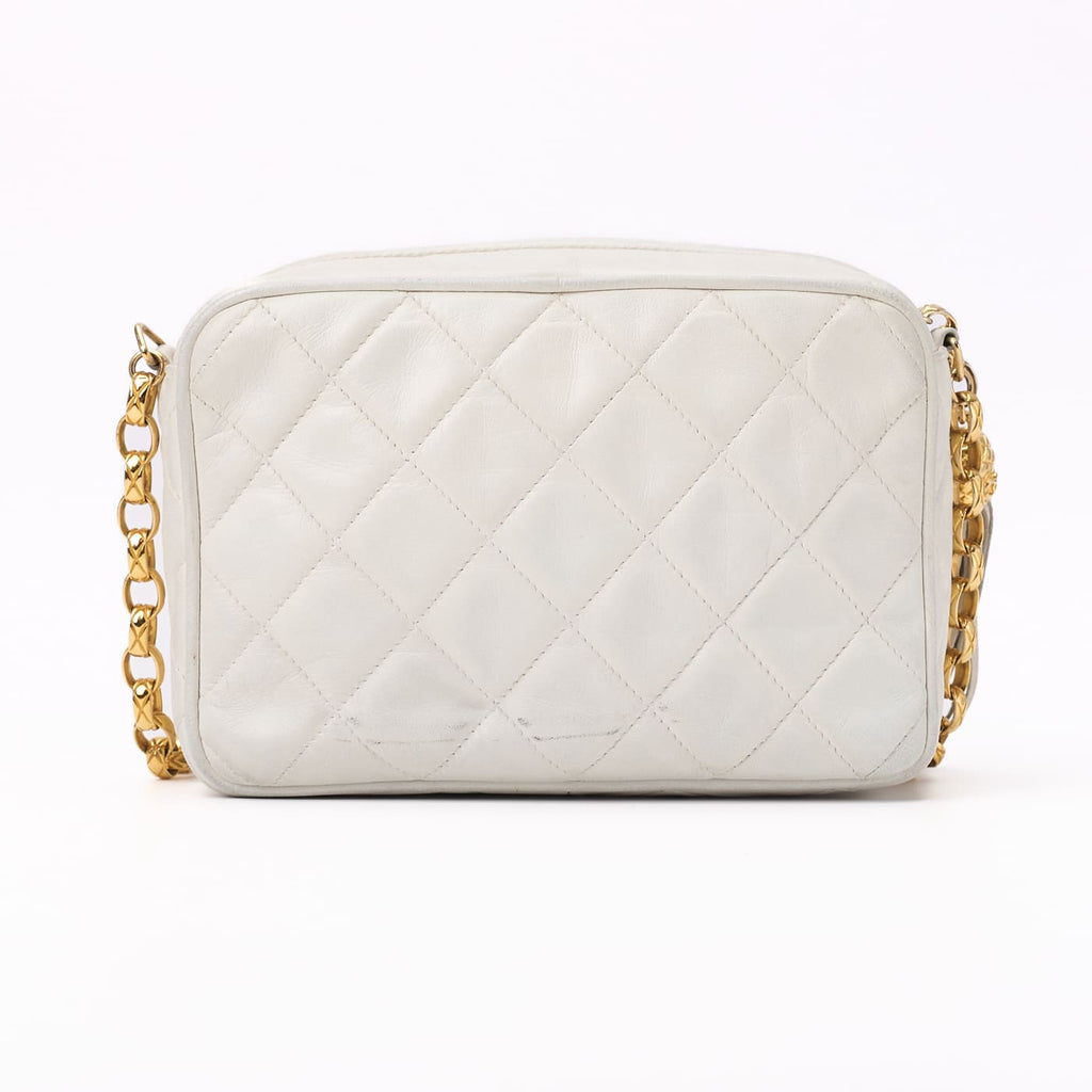 CHANEL Shoulder Bag Mini Matelasse Coco Mark With Fringe Bijou Chain Lambskin White Gold-Tone Hardware Pre-Owned