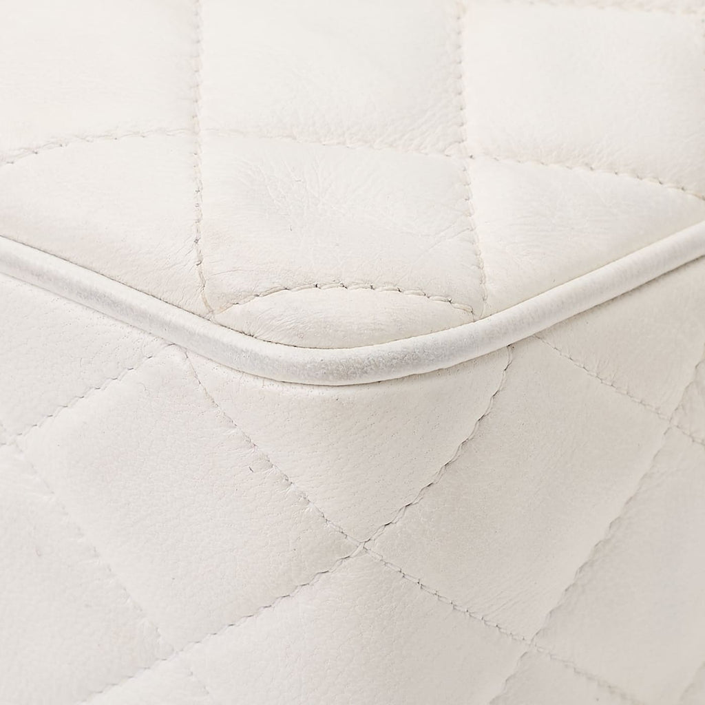 CHANEL Shoulder Bag Mini Matelasse Coco Mark With Fringe Bijou Chain Lambskin White Gold-Tone Hardware Pre-Owned
