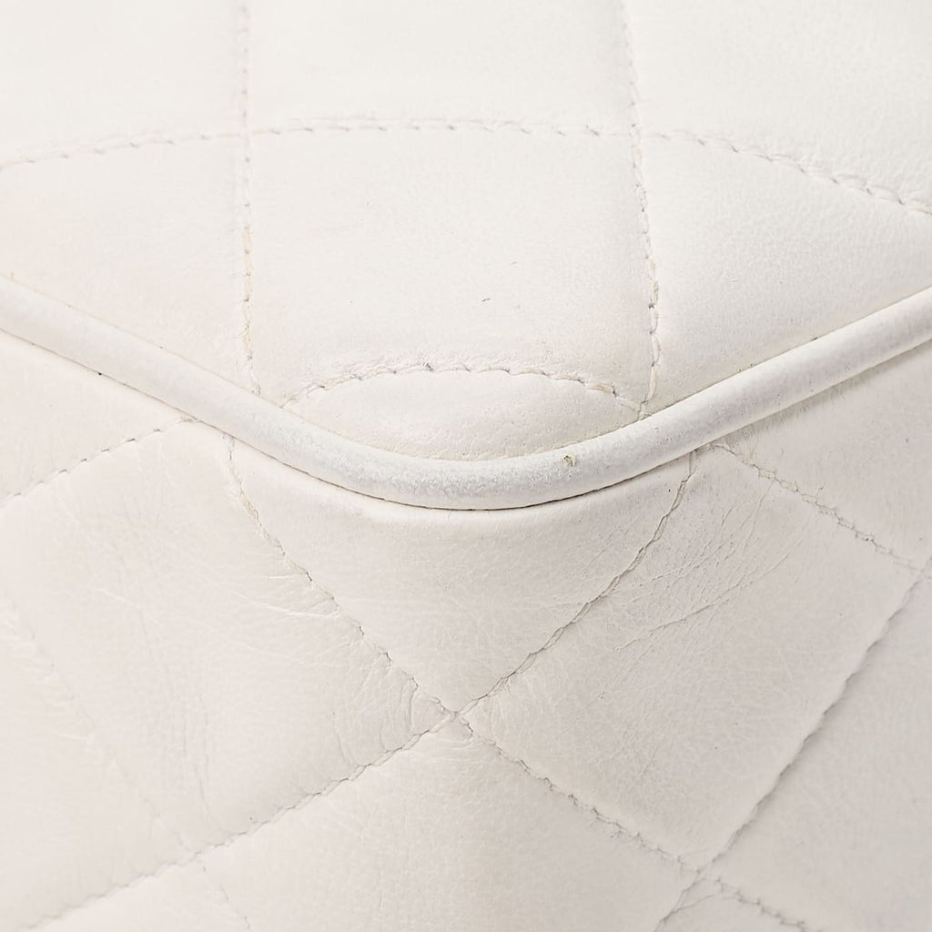 CHANEL Shoulder Bag Mini Matelasse Coco Mark With Fringe Bijou Chain Lambskin White Gold-Tone Hardware Pre-Owned