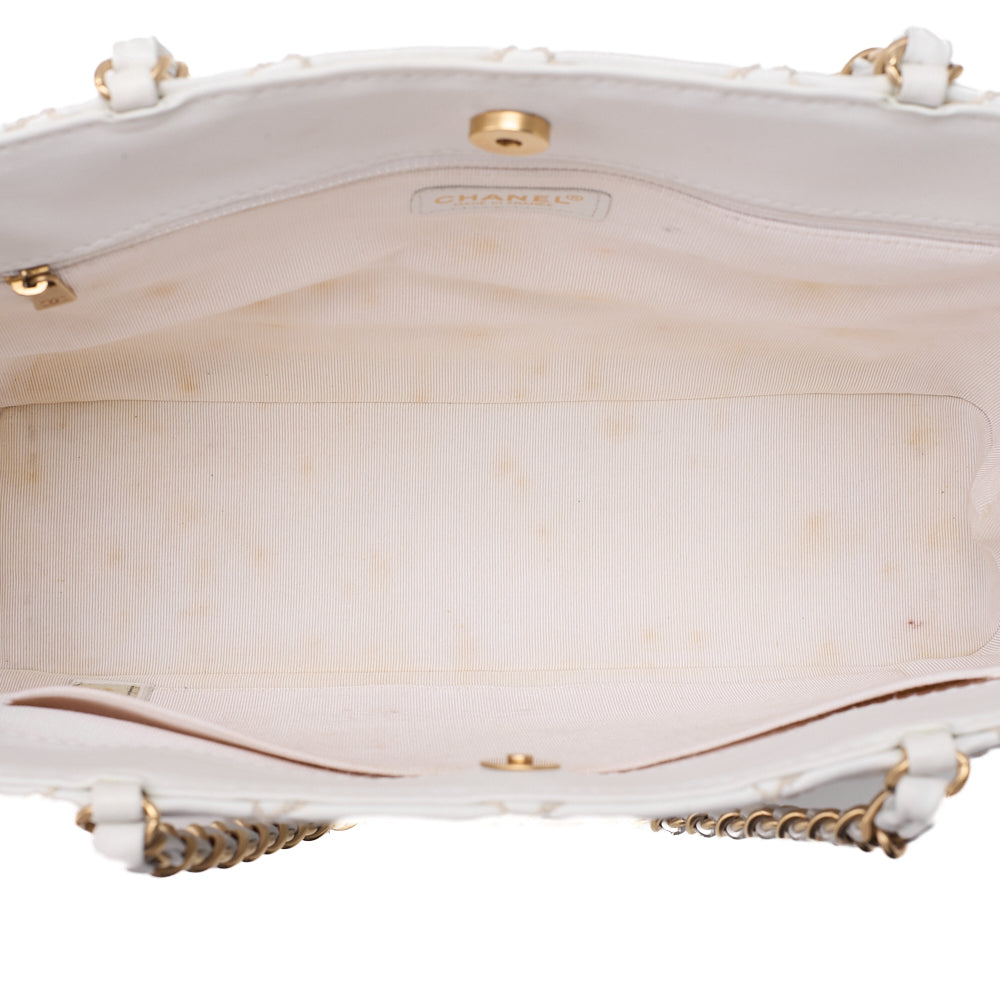 CHANEL Matelasse Wild Stitch Chain Tote Bag Calf White Gold-Tone Hardware, Pre-Owned