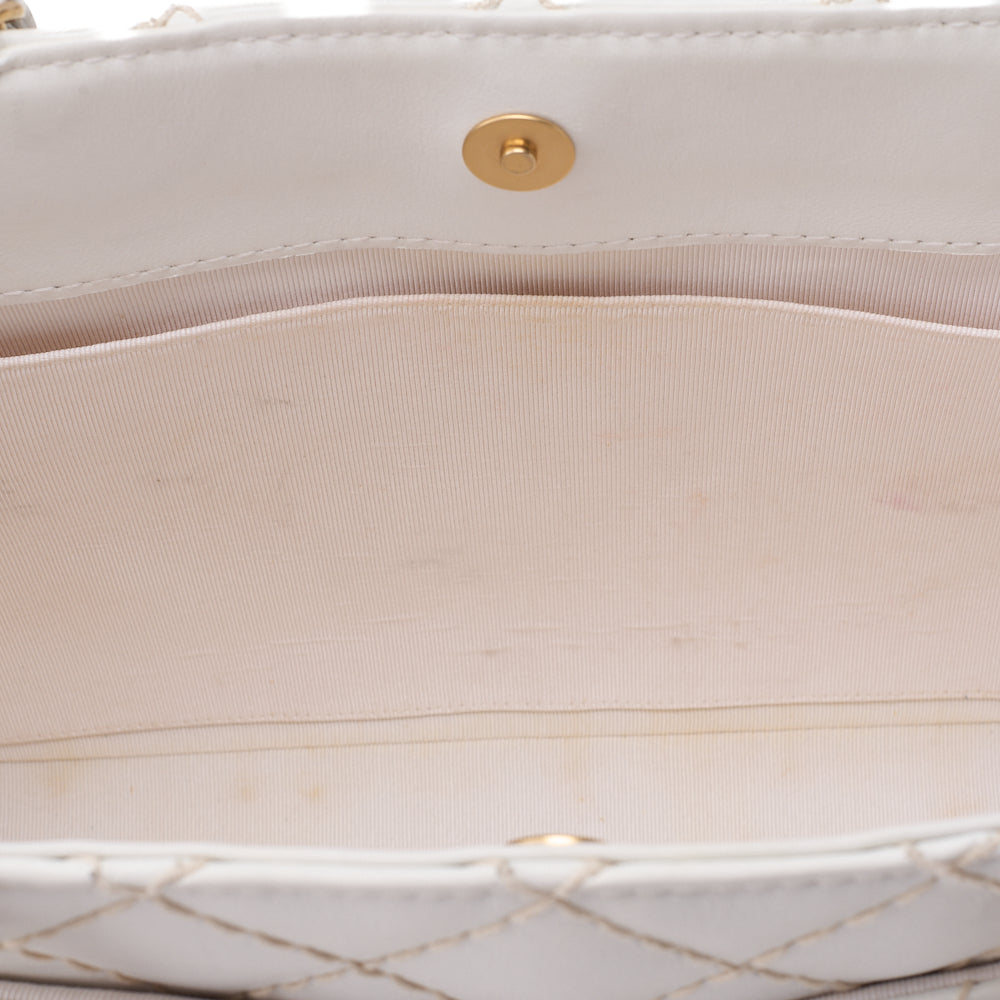 CHANEL Matelasse Wild Stitch Chain Tote Bag Calf White Gold-Tone Hardware, Pre-Owned