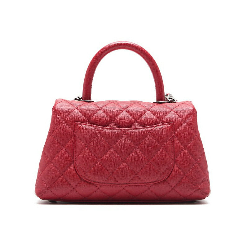 CHANEL Handbag Matelasse Coco Handle 2WAY Caviar Skin Red Silver-Tone Hardware Pre-Owned
