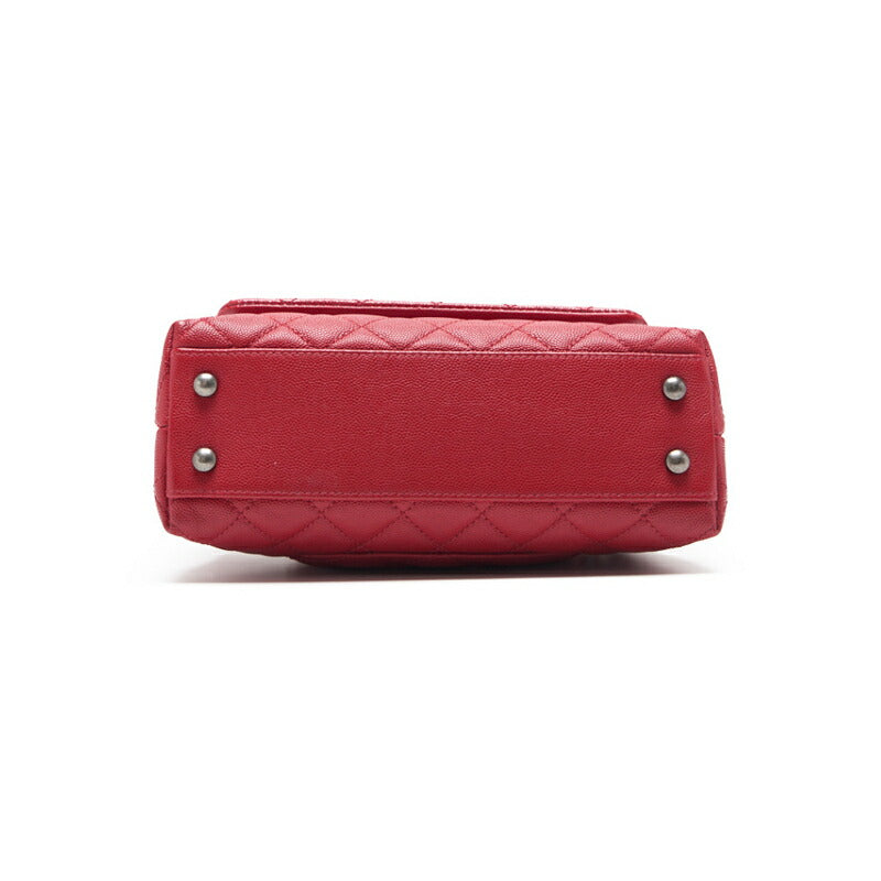CHANEL Handbag Matelasse Coco Handle 2WAY Caviar Skin Red Silver-Tone Hardware Pre-Owned