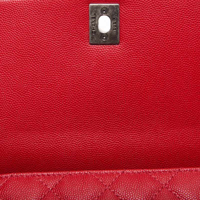CHANEL Handbag Matelasse Coco Handle 2WAY Caviar Skin Red Silver-Tone Hardware Pre-Owned