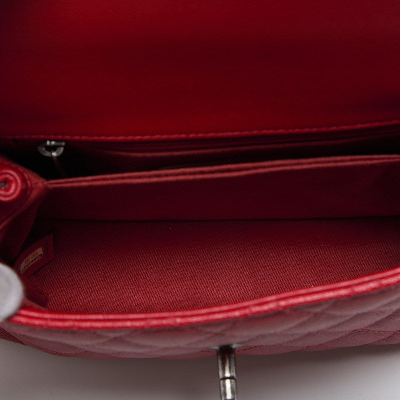 CHANEL Handbag Matelasse Coco Handle 2WAY Caviar Skin Red Silver-Tone Hardware Pre-Owned