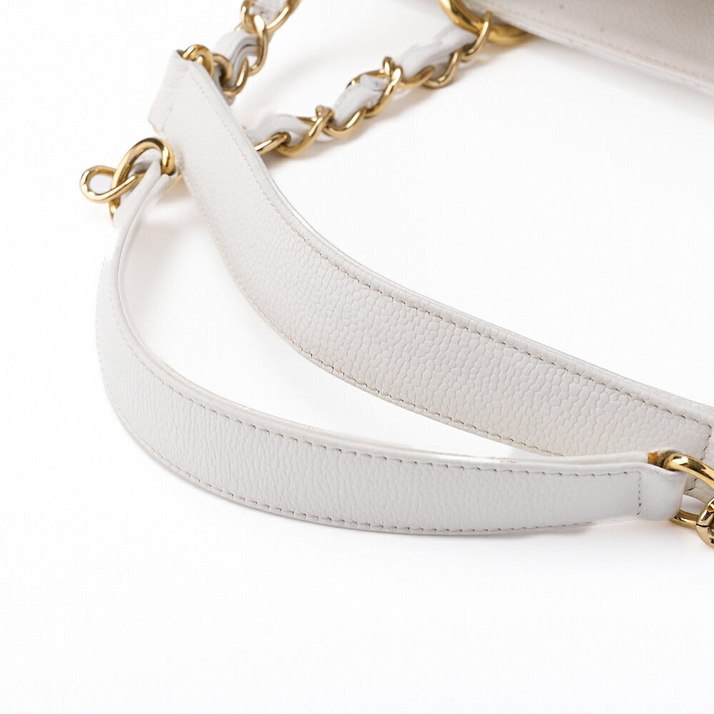 CHANEL Shoulder Bag, Matelasse, Coco Mark, Caviar Skin, White, Silver-Tone Hardware, Pre-Owned