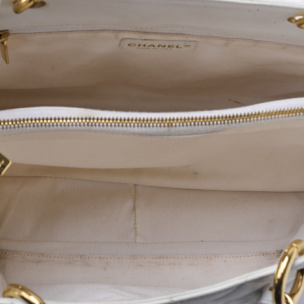 CHANEL Shoulder Bag, Matelasse, Coco Mark, Caviar Skin, White, Silver-Tone Hardware, Pre-Owned