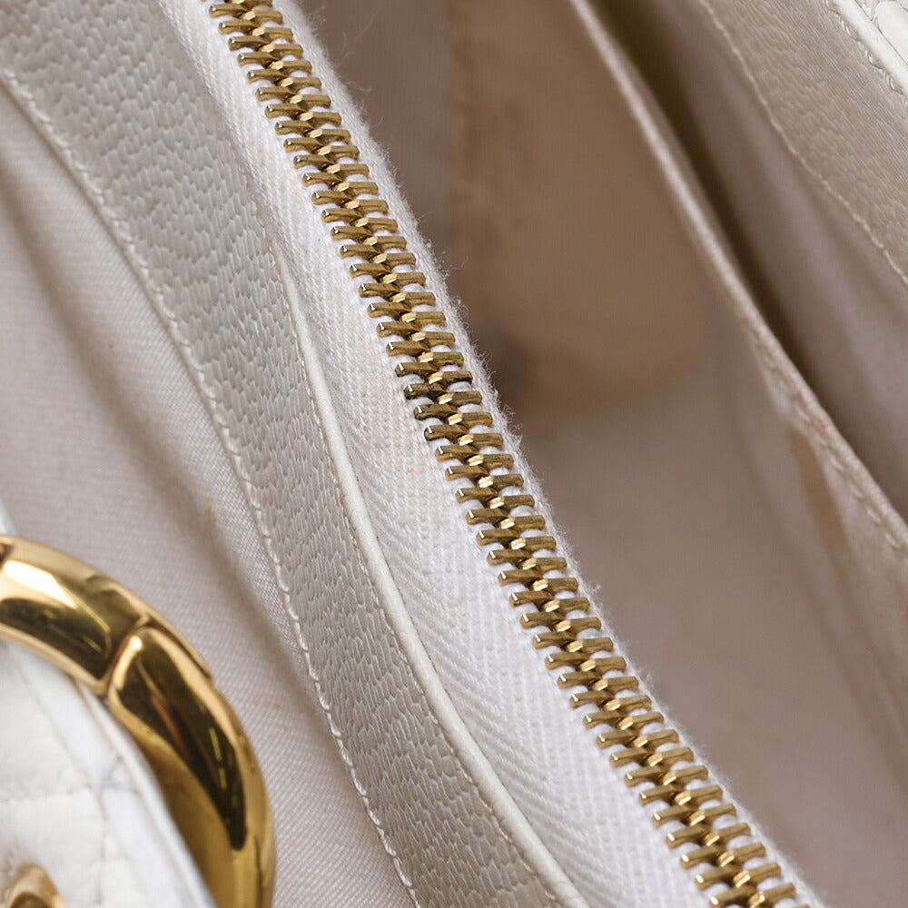 CHANEL Shoulder Bag, Matelasse, Coco Mark, Caviar Skin, White, Silver-Tone Hardware, Pre-Owned