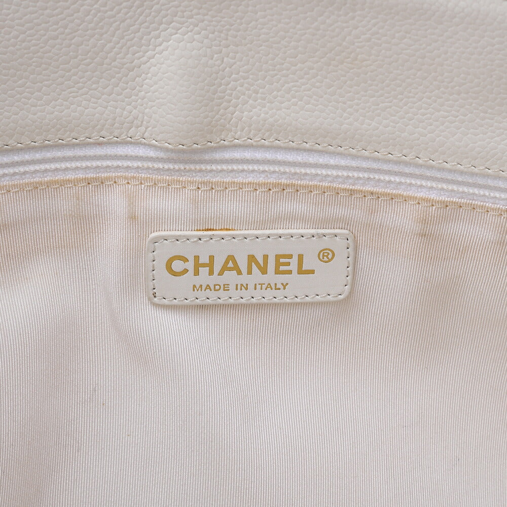 CHANEL Shoulder Bag, Matelasse, Coco Mark, Caviar Skin, White, Silver-Tone Hardware, Pre-Owned