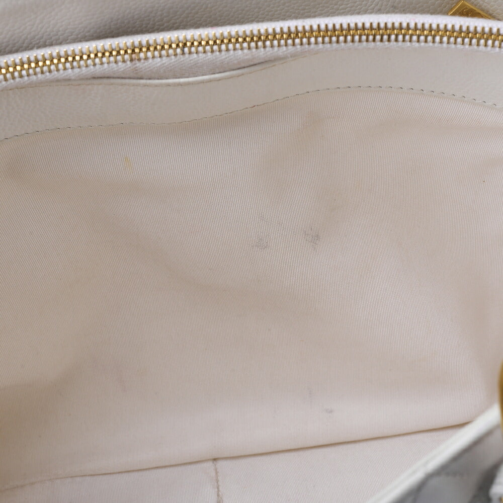 CHANEL Shoulder Bag, Matelasse, Coco Mark, Caviar Skin, White, Silver-Tone Hardware, Pre-Owned