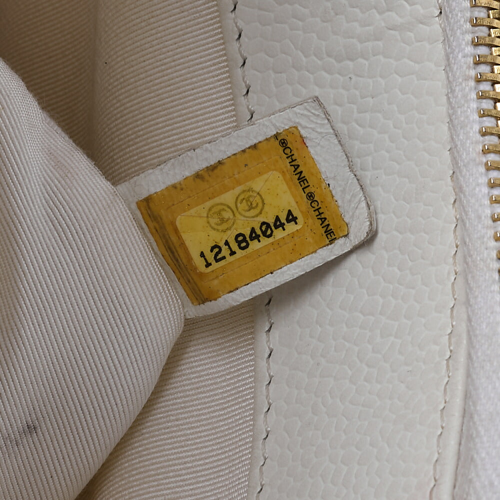CHANEL Shoulder Bag, Matelasse, Coco Mark, Caviar Skin, White, Silver-Tone Hardware, Pre-Owned