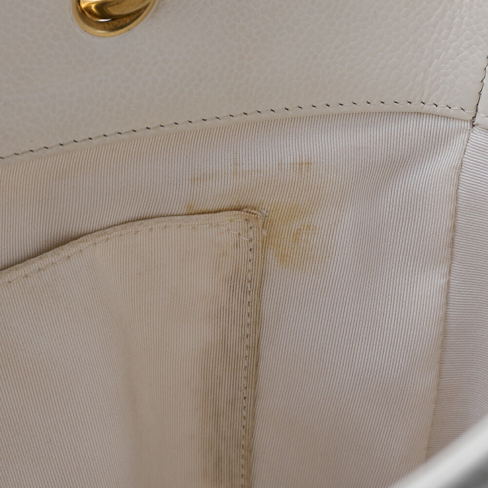 CHANEL Shoulder Bag, Matelasse, Coco Mark, Caviar Skin, White, Silver-Tone Hardware, Pre-Owned