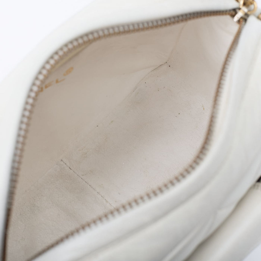 CHANEL Shoulder Bag Mini Matelasse Coco Mark With Fringe Bijou Chain Lambskin White Gold-Tone Hardware Pre-Owned