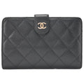 CHANEL Matelasse Bi-Fold Wallet Caviar Skin Black Gold-Tone Hardware, Pre-Owned