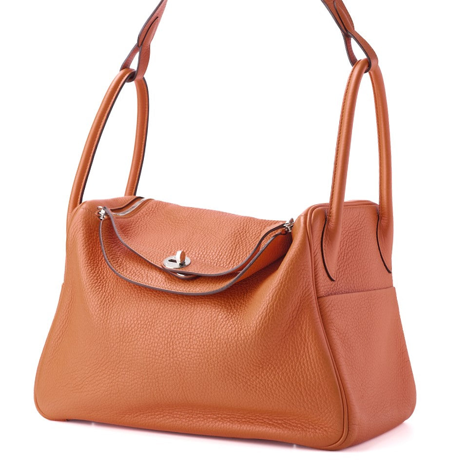 HERMES Lindy 34 Shoulder Bag Tryon Clemence Orange Poppy Silver-Tone Hardware Pre-Owned