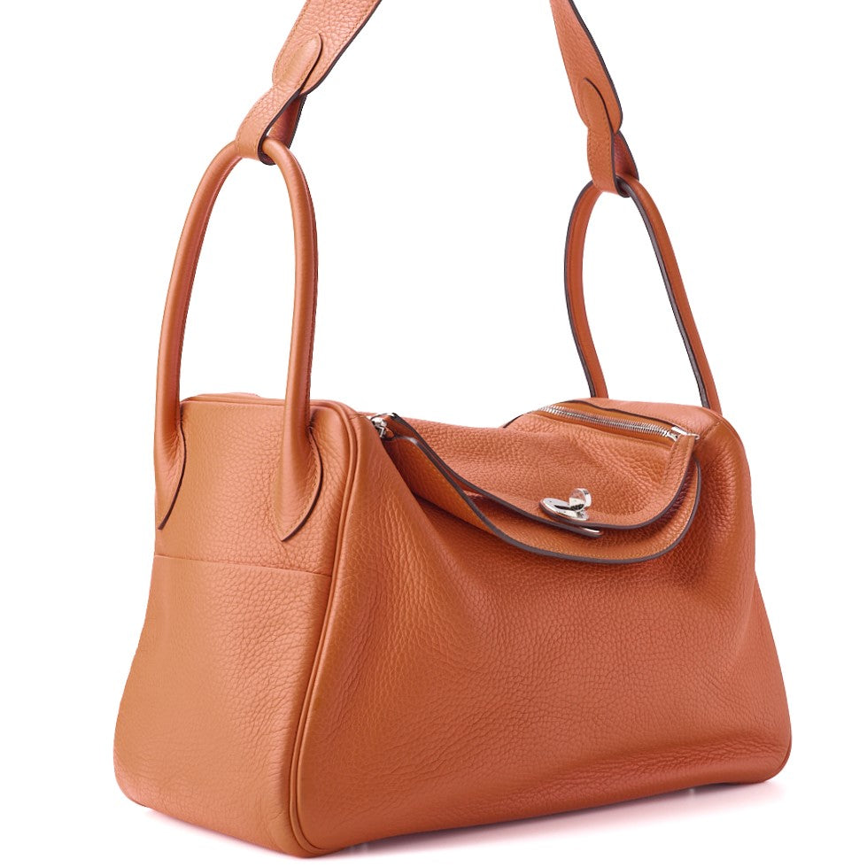 HERMES Lindy 34 Shoulder Bag Tryon Clemence Orange Poppy Silver-Tone Hardware Pre-Owned