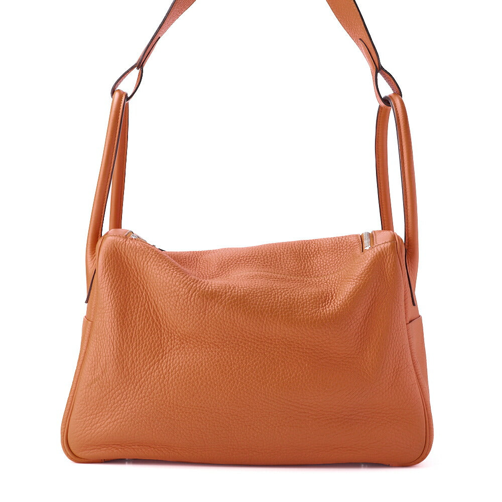 HERMES Lindy 34 Shoulder Bag Tryon Clemence Orange Poppy Silver-Tone Hardware Pre-Owned