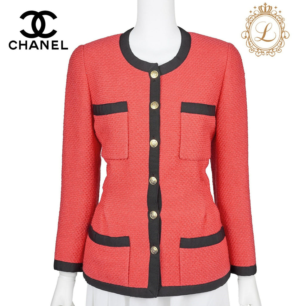 CHANEL Jacket Coat, Coco Button, Long Sleeve, Wool Blend, Red, Gold-Tone Hardware, Pre-Owned