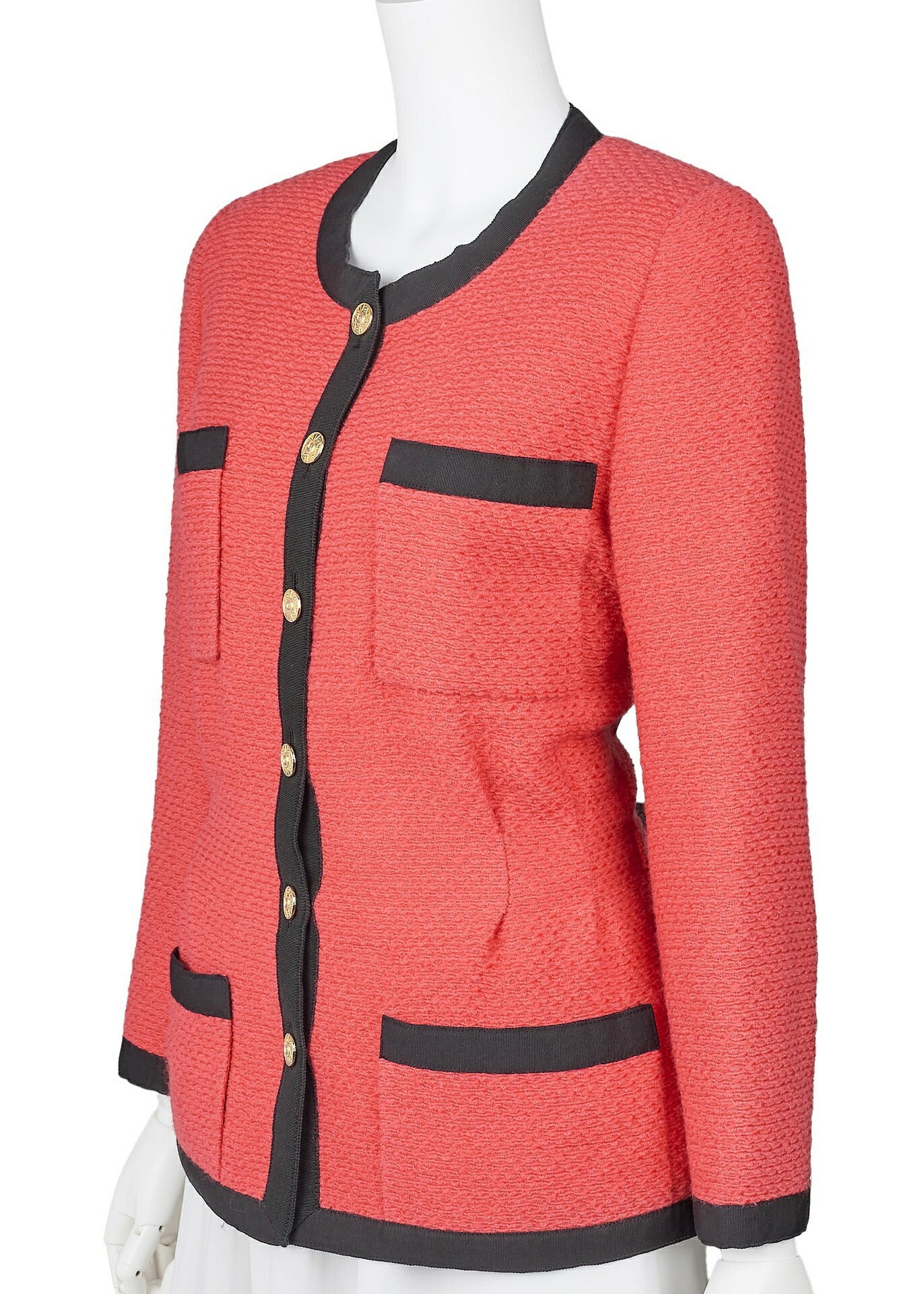 CHANEL Jacket Coat, Coco Button, Long Sleeve, Wool Blend, Red, Gold-Tone Hardware, Pre-Owned