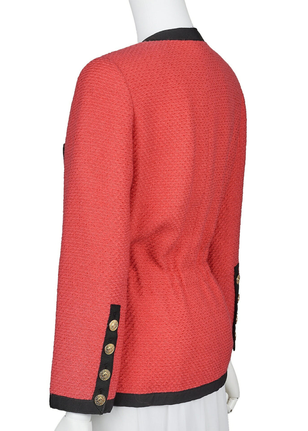 CHANEL Jacket Coat, Coco Button, Long Sleeve, Wool Blend, Red, Gold-Tone Hardware, Pre-Owned