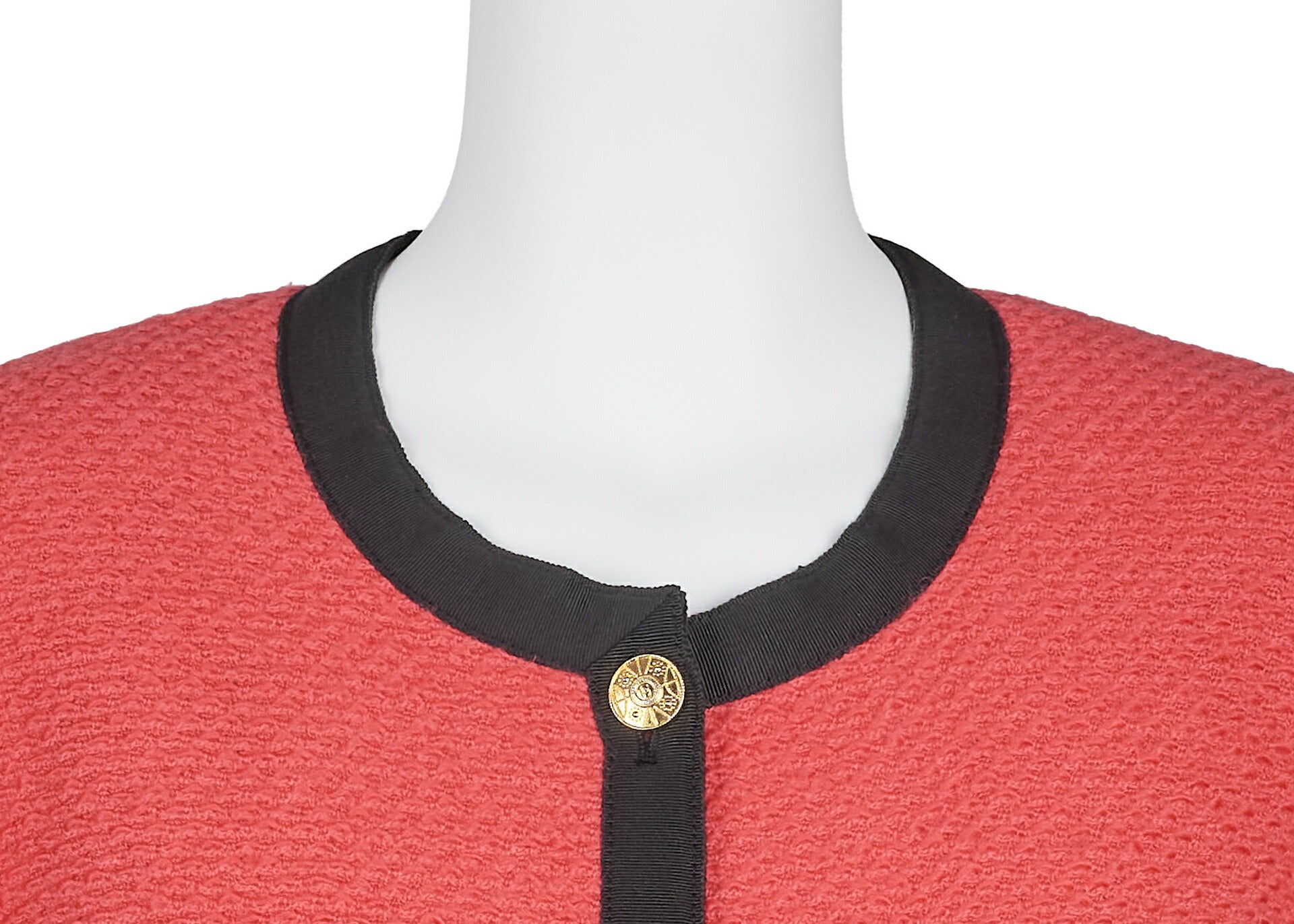 CHANEL Jacket Coat, Coco Button, Long Sleeve, Wool Blend, Red, Gold-Tone Hardware, Pre-Owned