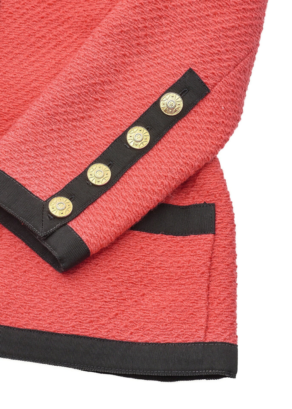 CHANEL Jacket Coat, Coco Button, Long Sleeve, Wool Blend, Red, Gold-Tone Hardware, Pre-Owned