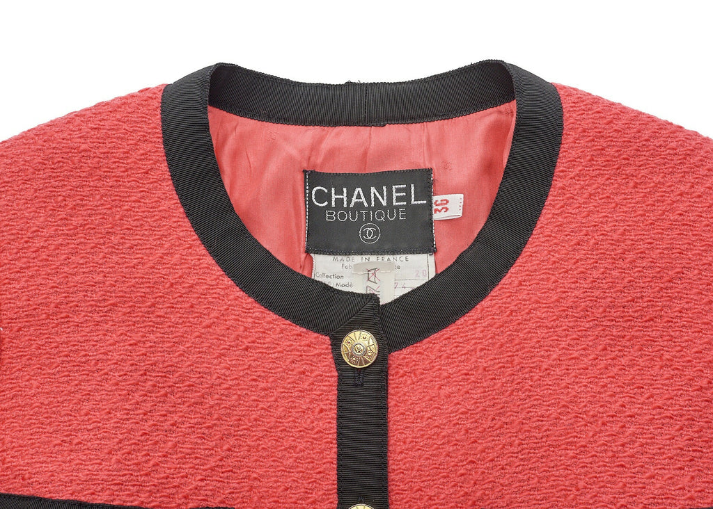 CHANEL Jacket Coat, Coco Button, Long Sleeve, Wool Blend, Red, Gold-Tone Hardware, Pre-Owned
