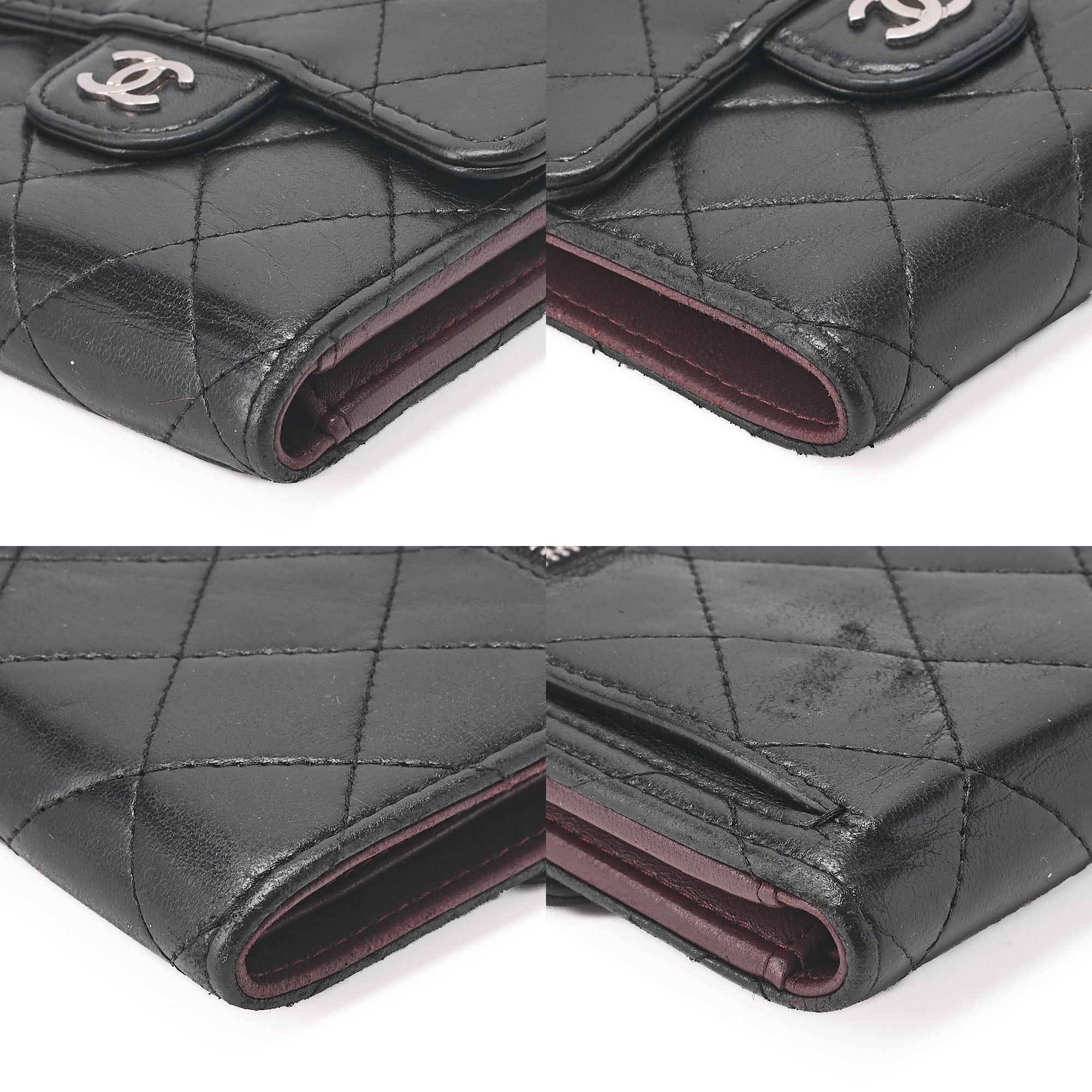 CHANEL Matelasse Tri-Fold Compact Wallet Lamb Black Silver-Tone Hardware, Pre-Owned