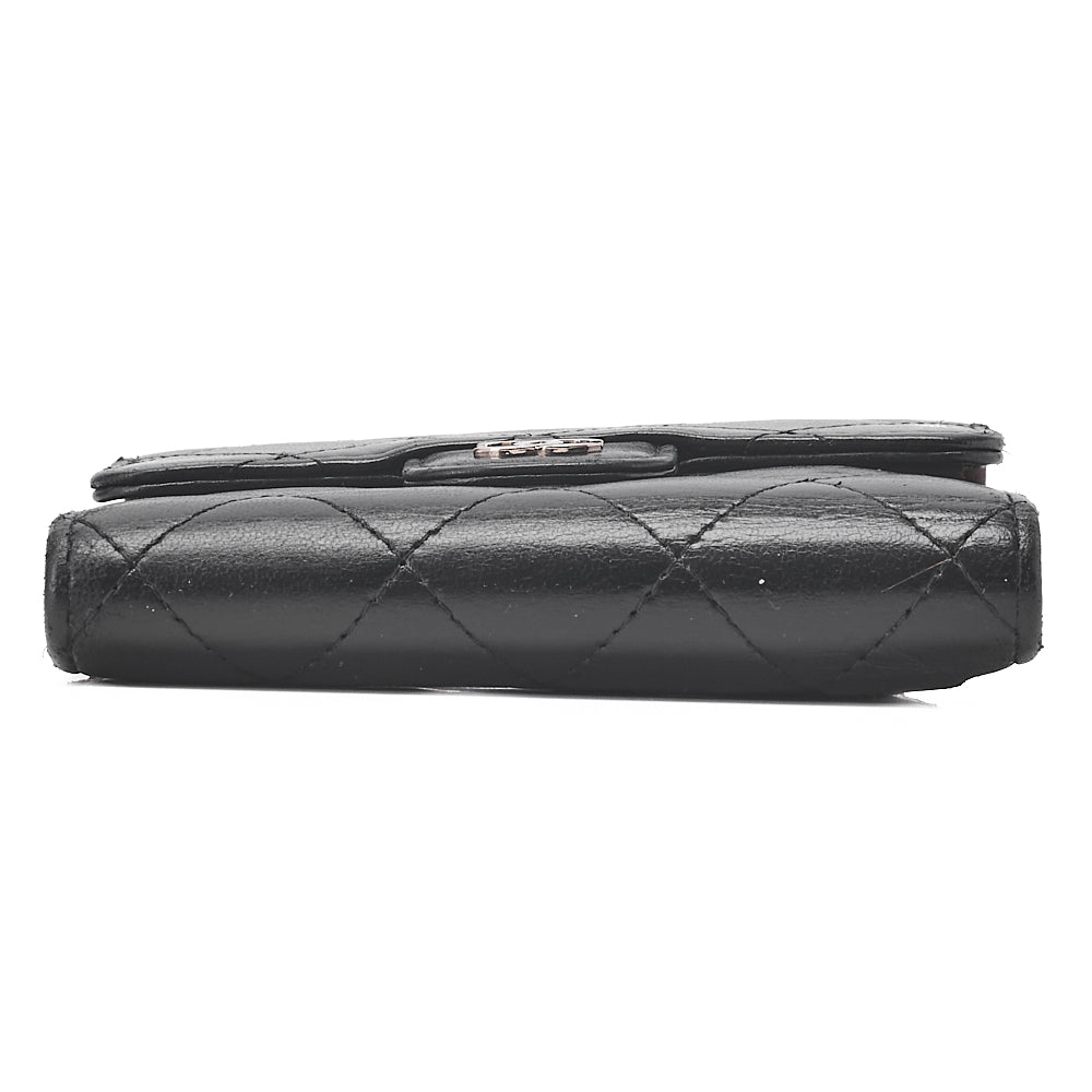 CHANEL Matelasse Tri-Fold Compact Wallet Lamb Black Silver-Tone Hardware, Pre-Owned