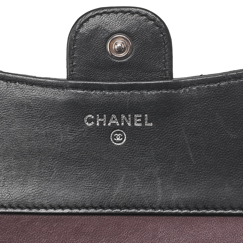 CHANEL Matelasse Tri-Fold Compact Wallet Lamb Black Silver-Tone Hardware, Pre-Owned