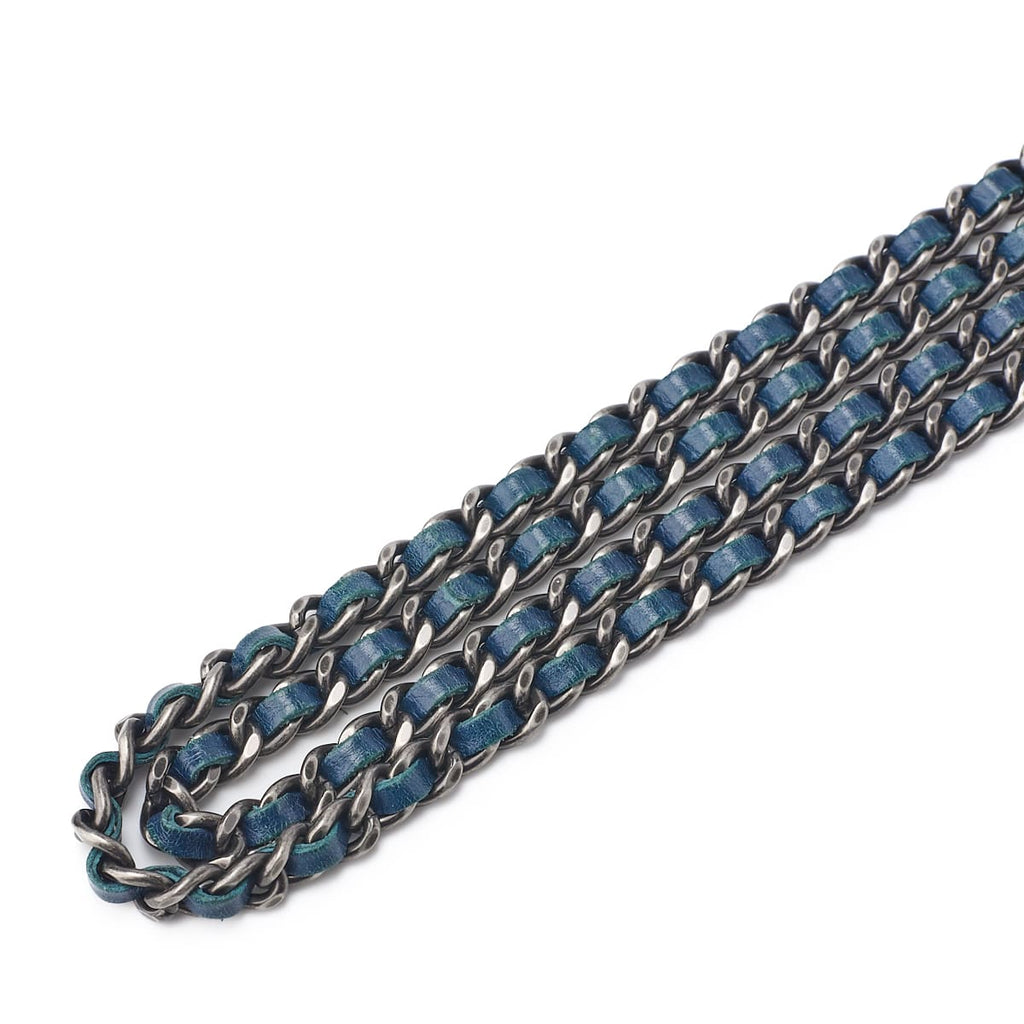 CHANEL Chain Wallet, Diagonal Stitching, Matelasse, Vintage Calf, Blue, Silver-Tone Hardware, Pre-Owned