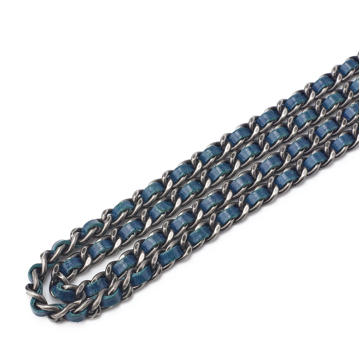 CHANEL Chain Wallet, Diagonal Stitching, Matelasse, Vintage Calf, Blue, Silver-Tone Hardware, Pre-Owned