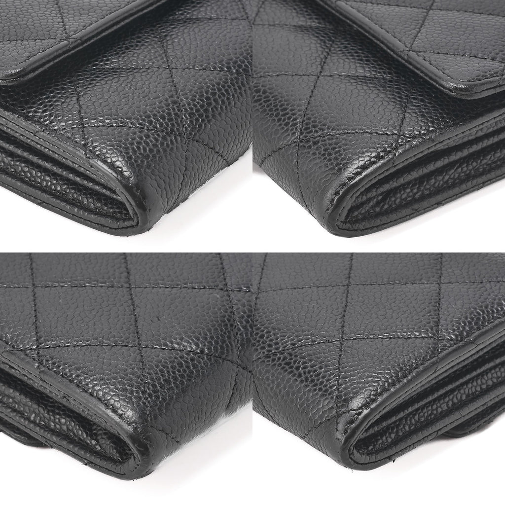 CHANEL Matelasse Bi-Fold Long Wallet Caviar Skin Black Silver-Tone Hardware, Pre-Owned