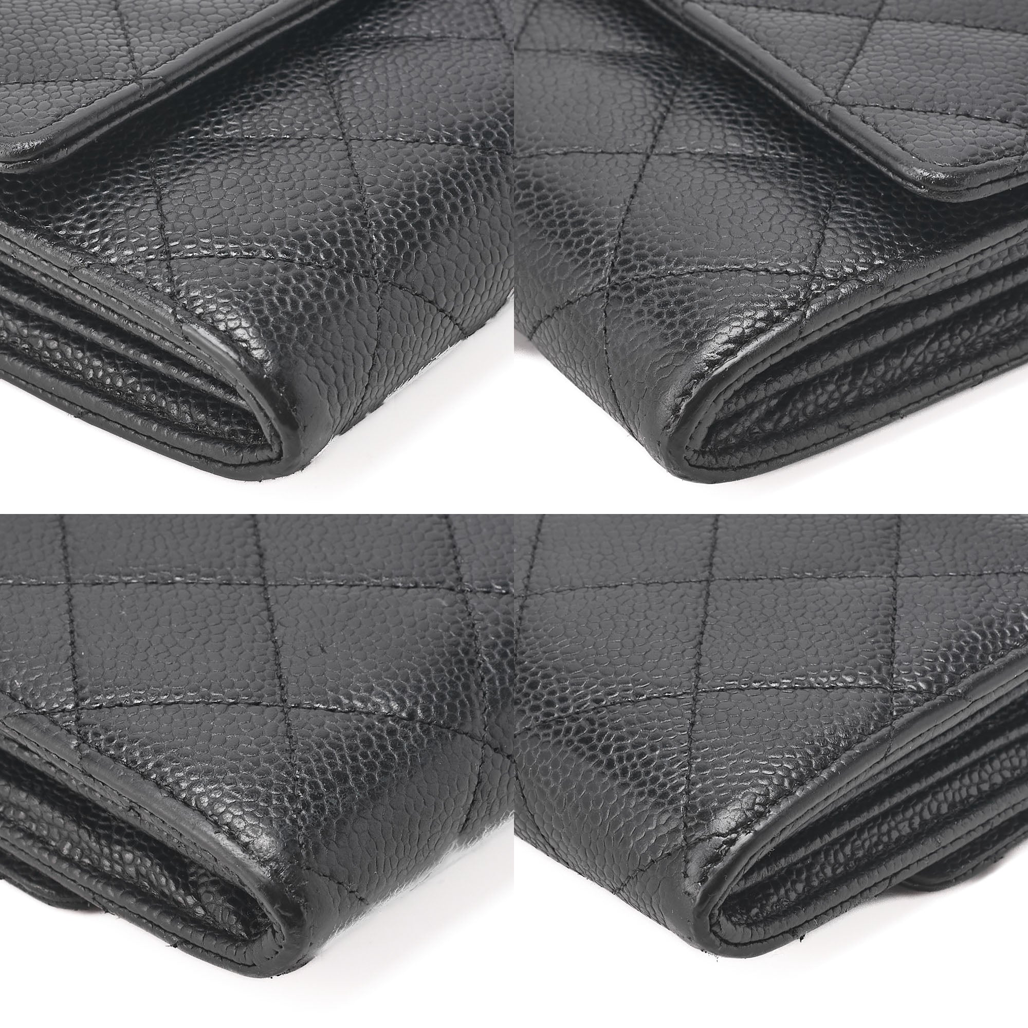 CHANEL Matelasse Bi-Fold Long Wallet Caviar Skin Black Silver-Tone Hardware, Pre-Owned