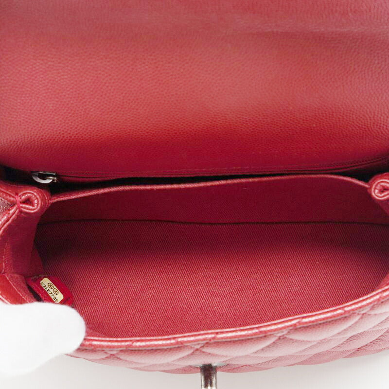 CHANEL Handbag Matelasse Coco Handle 2WAY Caviar Skin Red Silver-Tone Hardware Pre-Owned