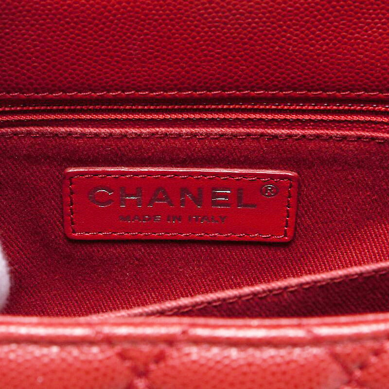 CHANEL Handbag Matelasse Coco Handle 2WAY Caviar Skin Red Silver-Tone Hardware Pre-Owned