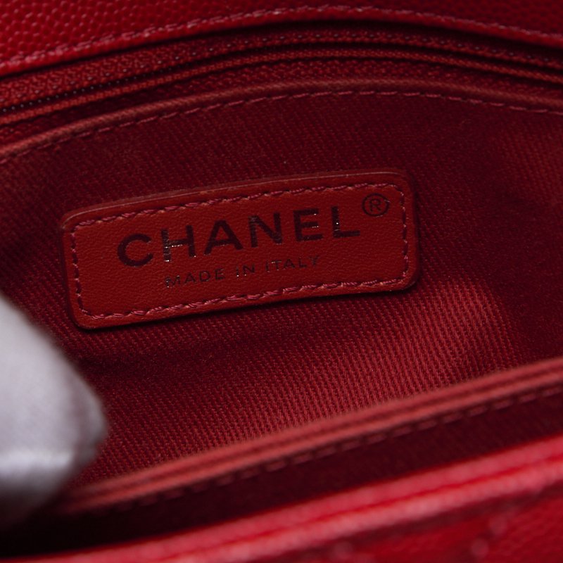 CHANEL Handbag Matelasse Coco Handle 2WAY Caviar Skin Red Silver-Tone Hardware Pre-Owned