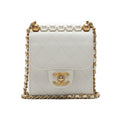 CHANEL Mini Shoulder Bag, Matelasse, Pearl Chain, Lambskin, White, Gold-Tone Hardware, Pre-Owned