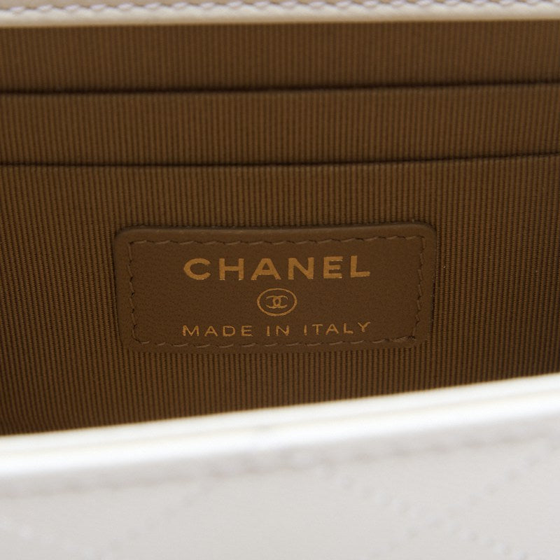 CHANEL Mini Shoulder Bag, Matelasse, Pearl Chain, Lambskin, White, Gold-Tone Hardware, Pre-Owned