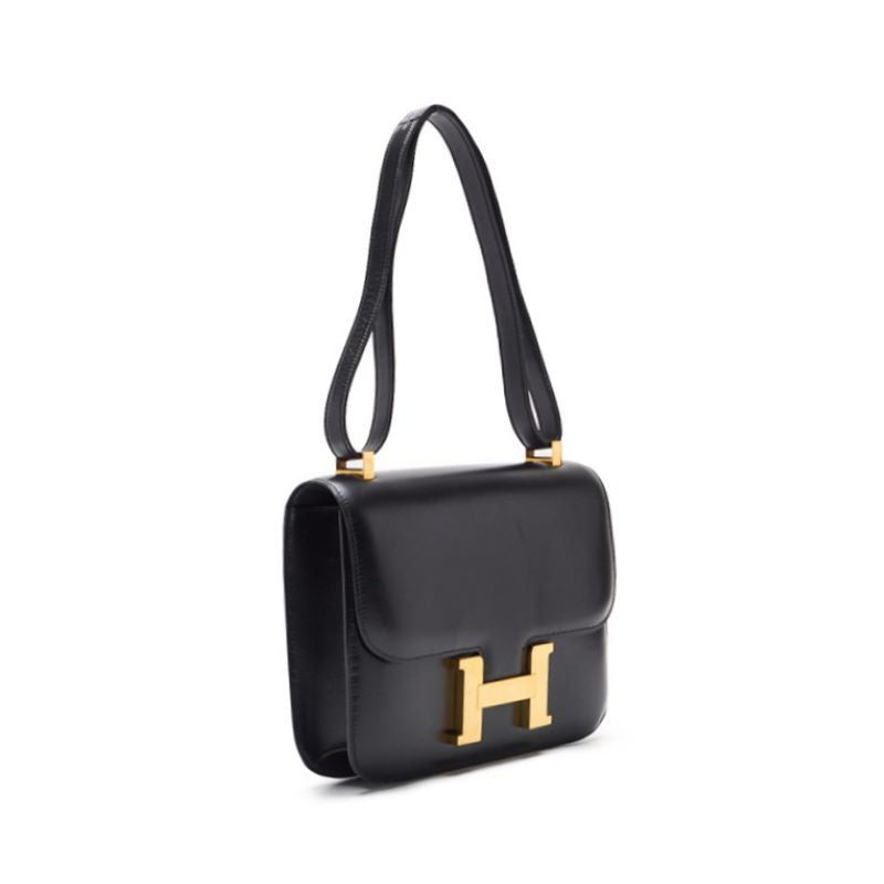 HERMES Constance 23 Shoulder Bag Box Calf Black Gold-Tone Hardware, Pre-Owned